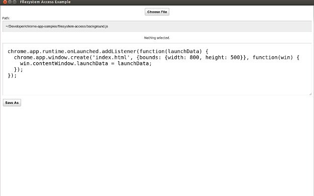 Filesystem Access Example  from Chrome web store to be run with OffiDocs Chromium online