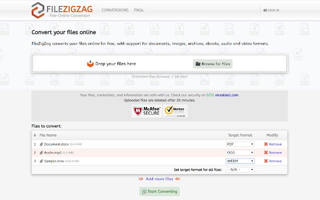 FileZigZag Online Free Converter  from Chrome web store to be run with OffiDocs Chromium online