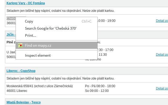 Find on mapy.cz  from Chrome web store to be run with OffiDocs Chromium online