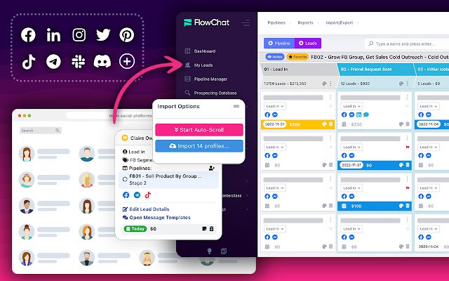 FlowChat Multi Platform Chat Management  from Chrome web store to be run with OffiDocs Chromium online