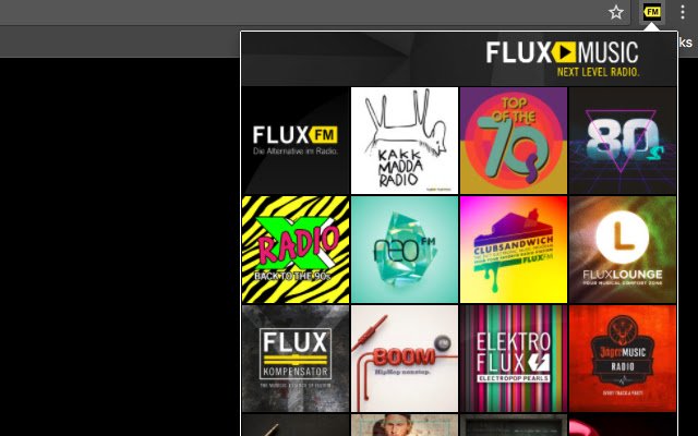 Flux FM Player de la boutique en ligne Chrome à exécuter avec OffiDocs Chromium en ligne