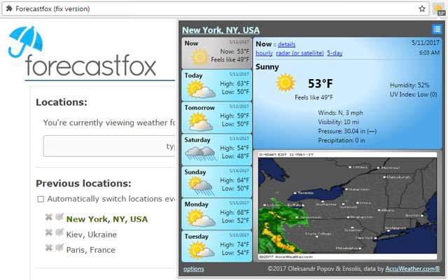 Forecastfox (fix version)  from Chrome web store to be run with OffiDocs Chromium online