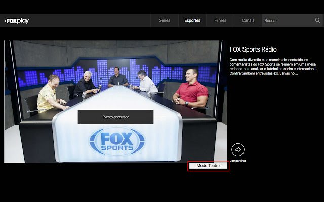 FoxPlayBrasil Modo teatro  from Chrome web store to be run with OffiDocs Chromium online