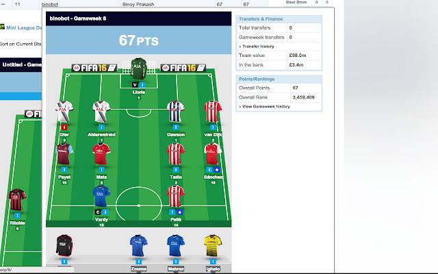 Chrome 网上商店的 FPL Mini League Team Viewer 将与 OffiDocs Chromium 在线运行