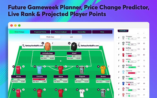 FPL Plus de fantasyfootballfix.com depuis la boutique en ligne Chrome sera exécuté avec OffiDocs Chromium en ligne