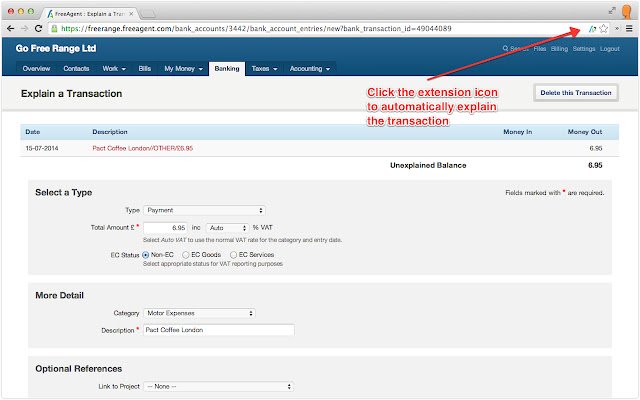 FreeAgent Transaction Explainer  from Chrome web store to be run with OffiDocs Chromium online