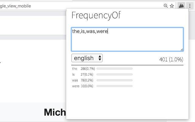 FrequencyOf de la tienda web de Chrome se ejecutará con OffiDocs Chromium en línea