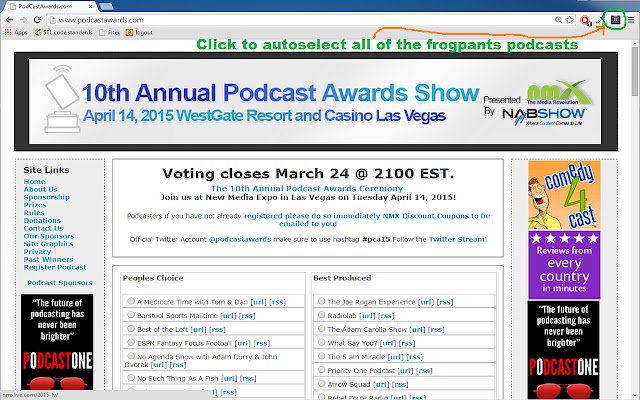 Frogpants Ballot Podcast Award Filler  from Chrome web store to be run with OffiDocs Chromium online