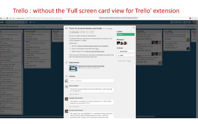 Full screen card view for Trello  from Chrome web store to be run with OffiDocs Chromium online