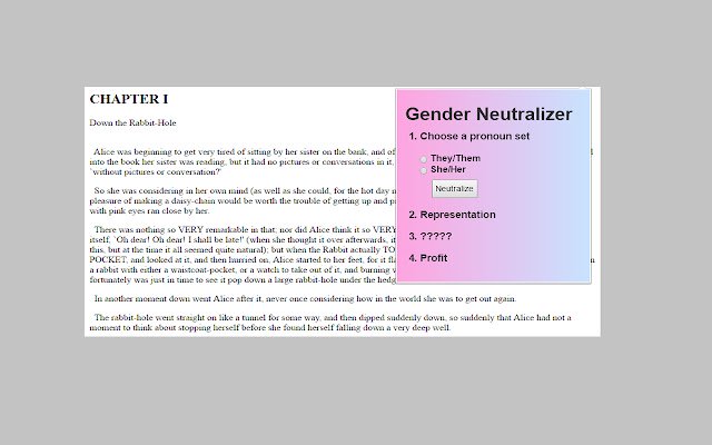 Gender Neutralizer mula sa Chrome web store na tatakbo sa OffiDocs Chromium online