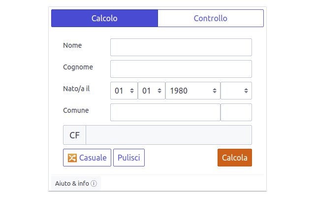 Genera e valida un Codice Fiscale Italiano  from Chrome web store to be run with OffiDocs Chromium online