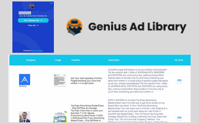 Genius Ad Library  from Chrome web store to be run with OffiDocs Chromium online