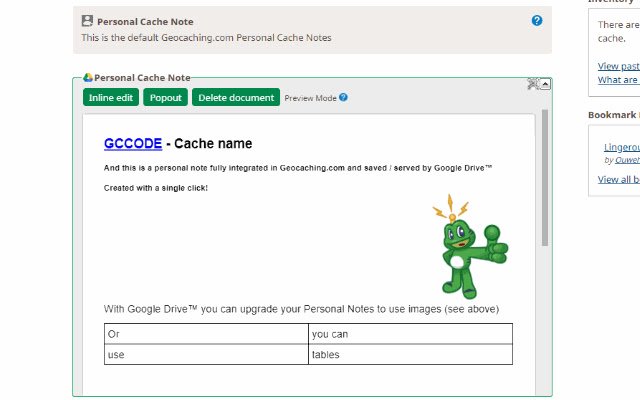 Geocaching.com Google Drive™ Notes  from Chrome web store to be run with OffiDocs Chromium online