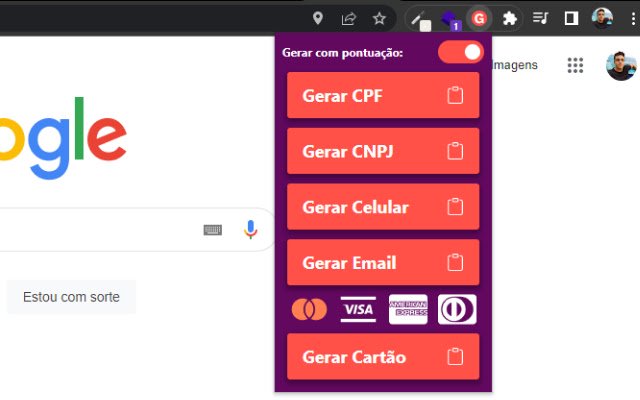 Gerador de Dados  from Chrome web store to be run with OffiDocs Chromium online