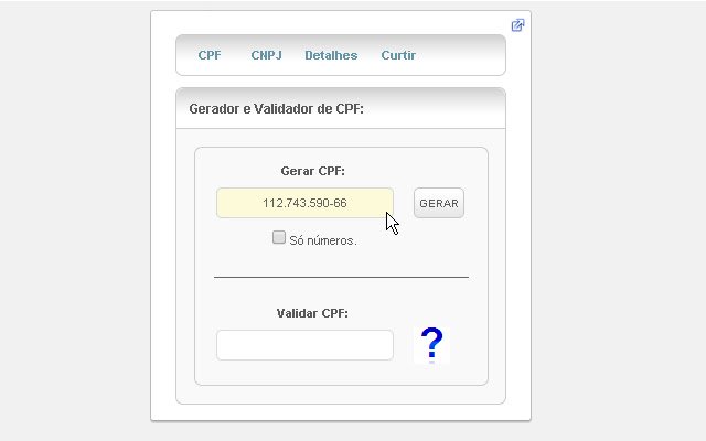 Gerador e Validador de CPF e CNPJ ze sklepu internetowego Chrome do uruchomienia z OffiDocs Chromium online