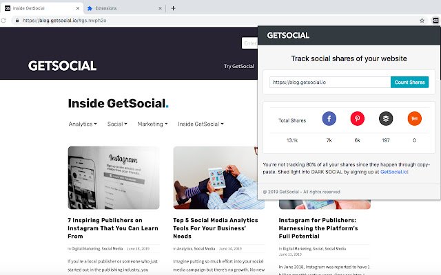 GetSocial  from Chrome web store to be run with OffiDocs Chromium online