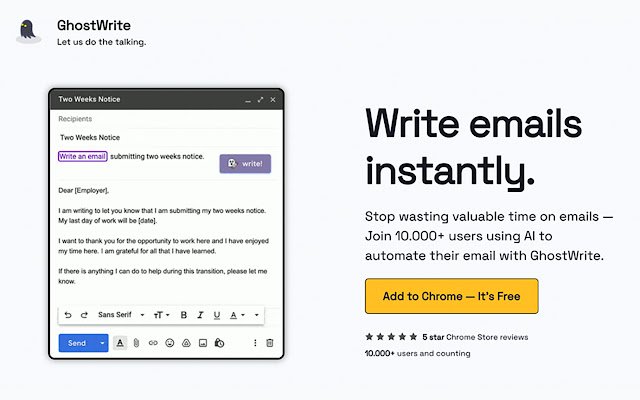 Ghostwrite: el asistente de correo electrónico ChatGPT de la tienda web de Chrome se ejecutará con OffiDocs Chromium en línea