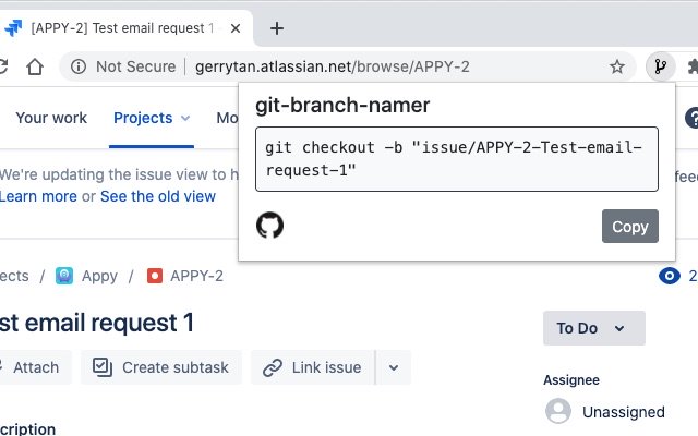 git branch namer  from Chrome web store to be run with OffiDocs Chromium online