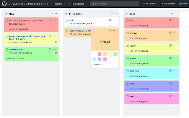 GitHub Board colorer  from Chrome web store to be run with OffiDocs Chromium online