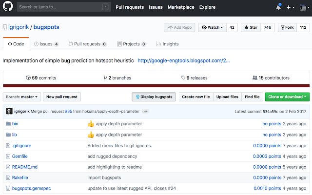 github bugspots extension  from Chrome web store to be run with OffiDocs Chromium online