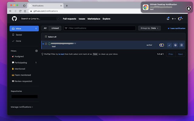 GitHub Desktop Notification  from Chrome web store to be run with OffiDocs Chromium online