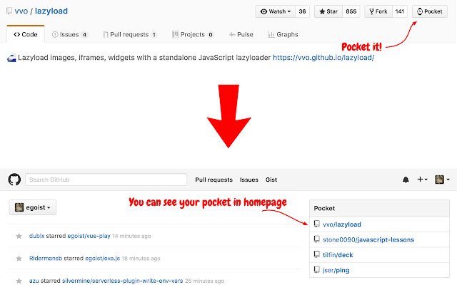 GitHub Pocket  from Chrome web store to be run with OffiDocs Chromium online