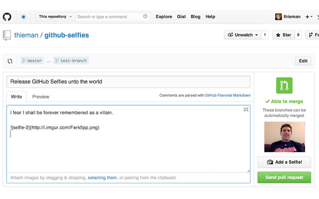 GitHub Selfies  from Chrome web store to be run with OffiDocs Chromium online