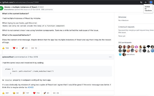 GitHub Sort by Reactions  from Chrome web store to be run with OffiDocs Chromium online