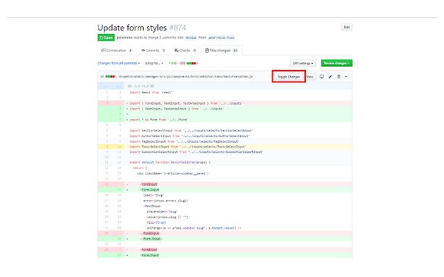 Github Toggle PR Changes  from Chrome web store to be run with OffiDocs Chromium online