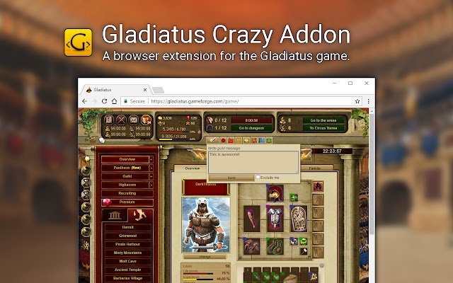 Gladiatus Crazy Add On  from Chrome web store to be run with OffiDocs Chromium online