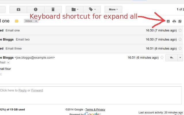 Gmail Expand all keyboard shortcut  from Chrome web store to be run with OffiDocs Chromium online