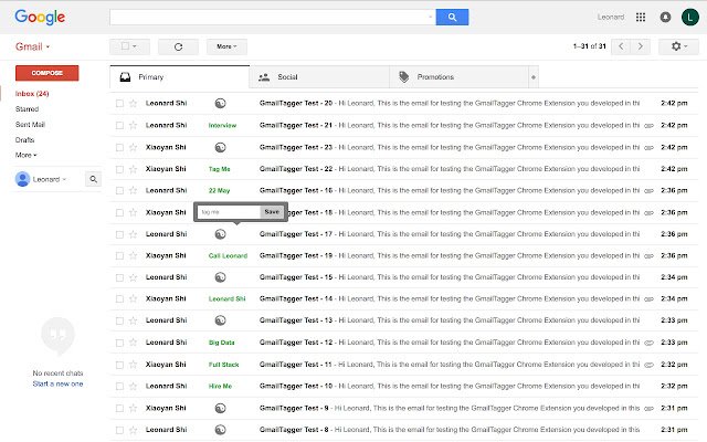 Gmail Tagger  from Chrome web store to be run with OffiDocs Chromium online