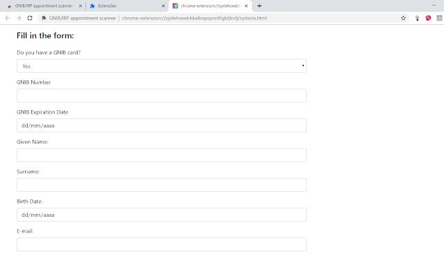 GNIB/IRP appointment scanner  from Chrome web store to be run with OffiDocs Chromium online