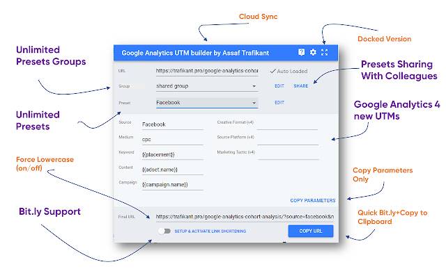 Google Analytics URL Builder من متجر Chrome الإلكتروني ليتم تشغيله باستخدام OffiDocs Chromium عبر الإنترنت