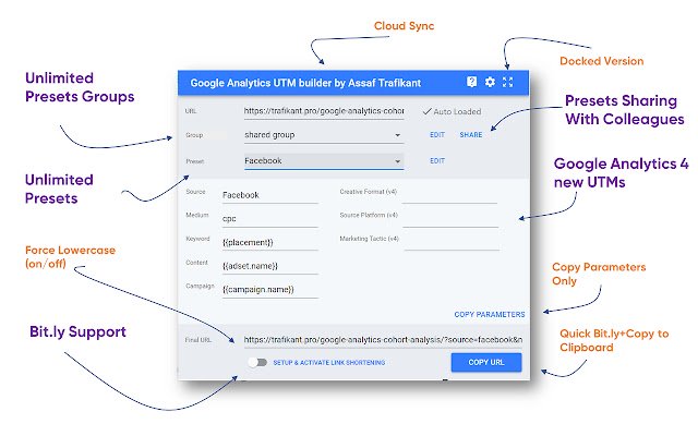 Pembuat URL Google Analytics dari toko web Chrome untuk dijalankan dengan OffiDocs Chromium online