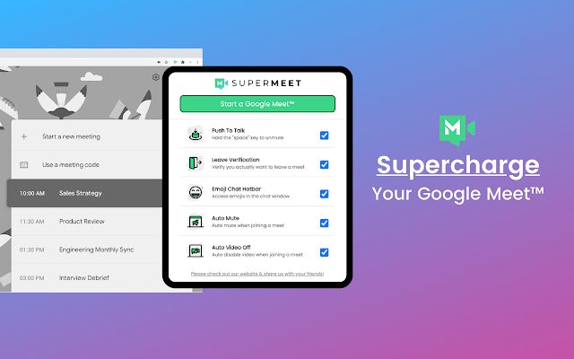 Google Meet Push to Talk  More Supermeet  from Chrome web store to be run with OffiDocs Chromium online