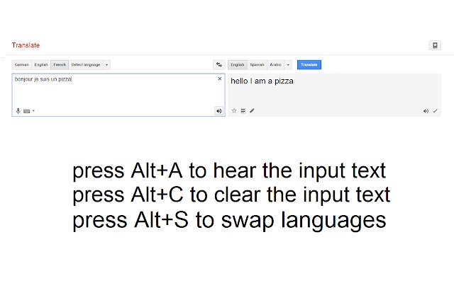 Google Translate Keyboard Shortcuts  from Chrome web store to be run with OffiDocs Chromium online