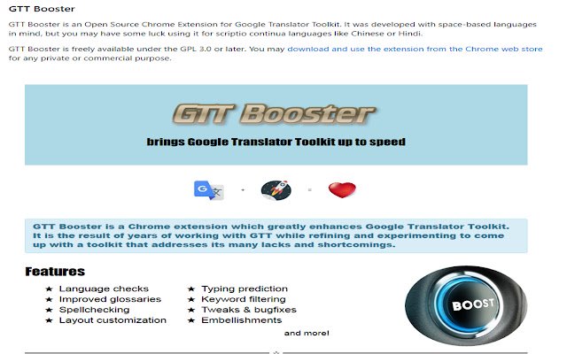 Google Translator Toolkit Booster  from Chrome web store to be run with OffiDocs Chromium online