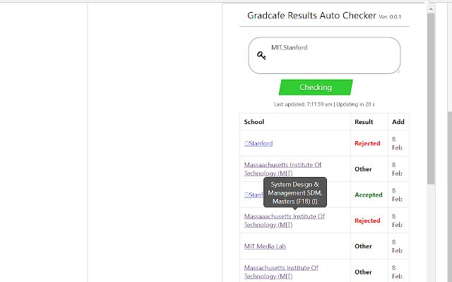 Gradcafe Auto Checker із веб-магазину Chrome, який запускатиметься за допомогою OffiDocs Chromium онлайн