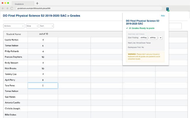 Gradebook Paste  from Chrome web store to be run with OffiDocs Chromium online