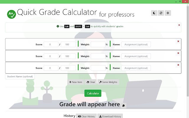 Grade Calc  from Chrome web store to be run with OffiDocs Chromium online