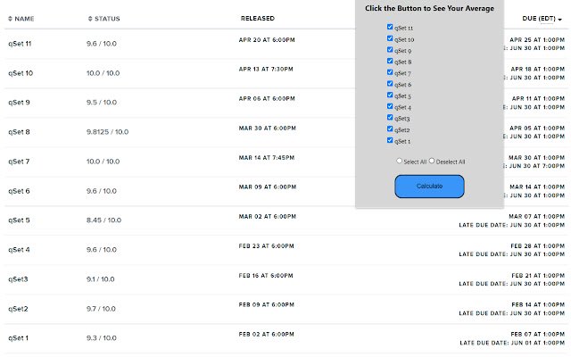 Gradescope Grade Calculator  from Chrome web store to be run with OffiDocs Chromium online