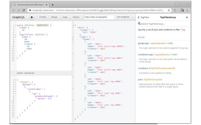 GraphiQL extension  from Chrome web store to be run with OffiDocs Chromium online