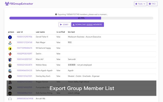 Group Extractor for Facebook™  from Chrome web store to be run with OffiDocs Chromium online