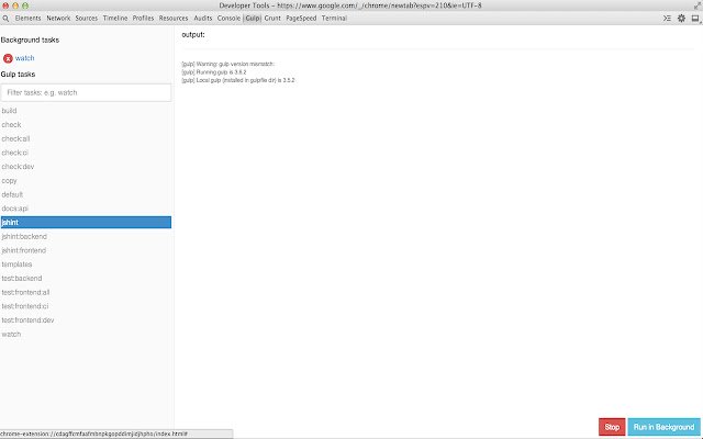 Gulp Devtools  from Chrome web store to be run with OffiDocs Chromium online
