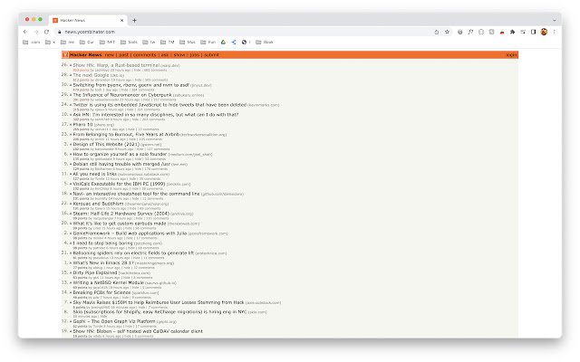 Hacker News Color uit de Chrome-webwinkel wordt uitgevoerd met OffiDocs Chromium online