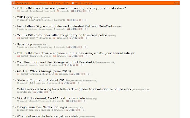 Hacker News Tweak  from Chrome web store to be run with OffiDocs Chromium online