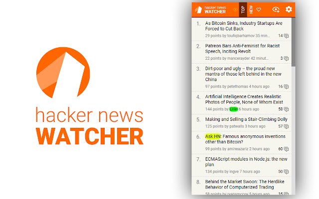 Hacker News Watcher  from Chrome web store to be run with OffiDocs Chromium online