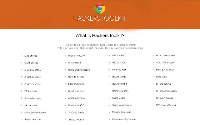 Hackers toolkit  from Chrome web store to be run with OffiDocs Chromium online