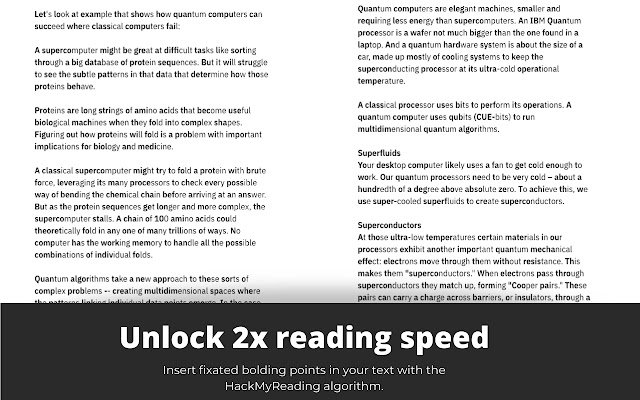 HackMyReading  from Chrome web store to be run with OffiDocs Chromium online